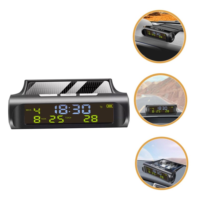 JECOMPRIS Solar Powered Car Clock Thermometer Digital Dashboard Clock with Temperature Display Date for Vehicles Essential Car Accessory for Accurate Readings - Image 2